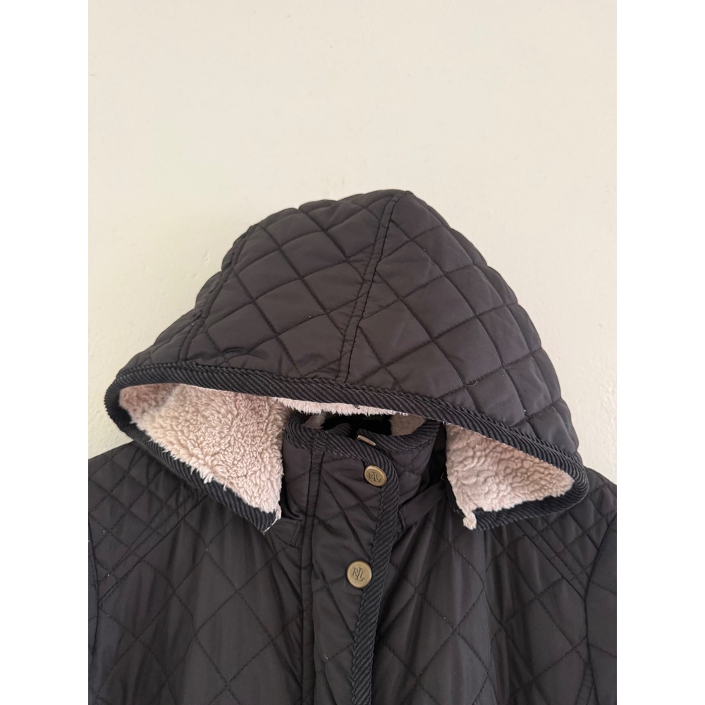 Lauren Ralph Lauren Womens Black Quilted Hooded Parka Jacket Medium RN41381 - Picture 10 of 11